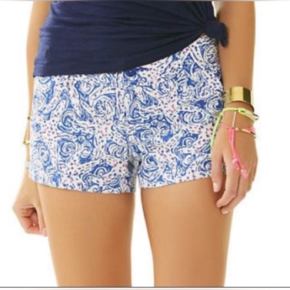 Lilly Pulitzer Blue and White Swirl High Waist Shorts